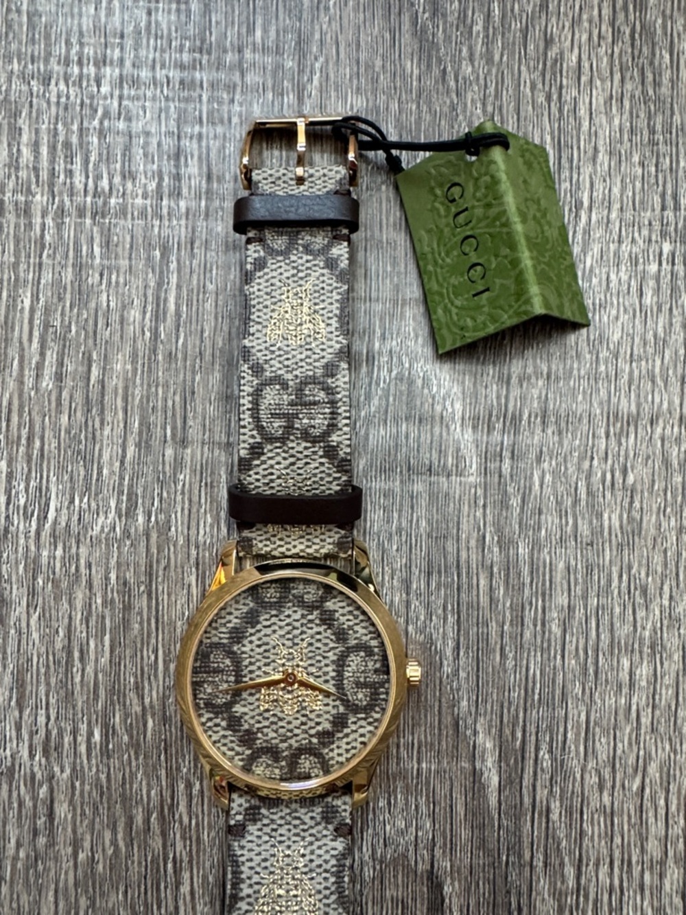 Gucci Gold-Tone Case Brown & Beige Monogram Canvas Men's Watch - Picture 3 of 10